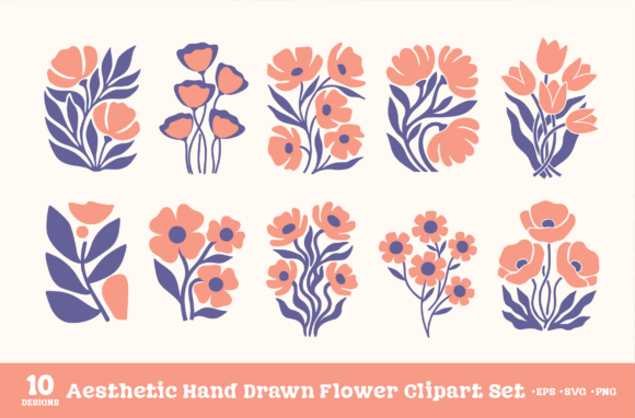 Download Aesthetic Hand Drawn Flower Clipart Set - Hand drawn flower clipart Collection