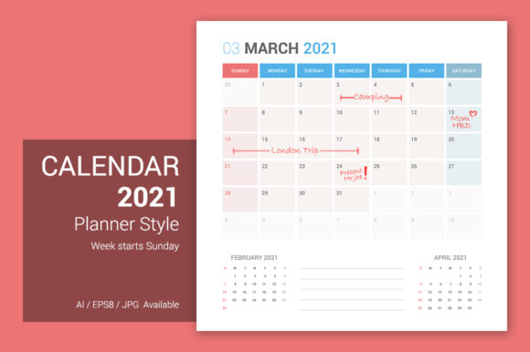 Download Calendar 2021 Planner Sunday Start - 2021 Collection